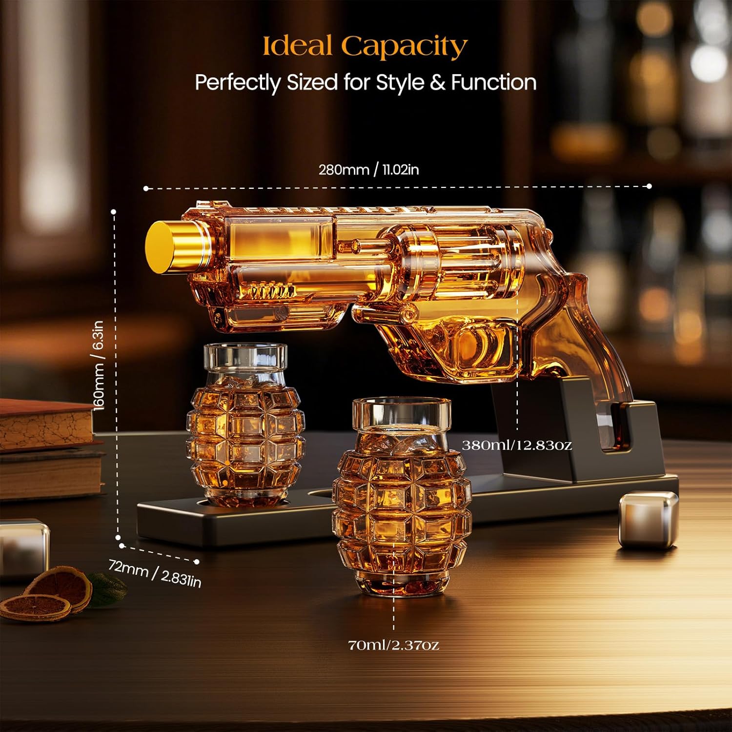 Kollea Whiskey Decanter Set with Grenade Shot Glasses